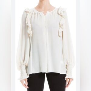 Cream Ruffle Long-Sleeve Smocked Blouse by Max Studio